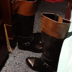 Buckled zip up knee high boots